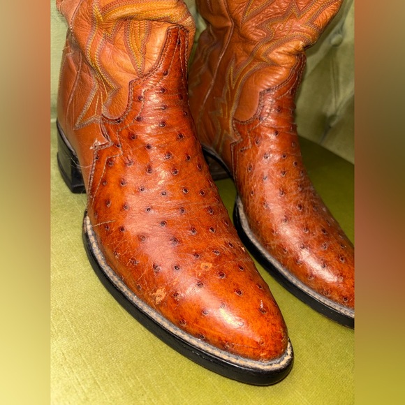 VINTAGE USA COWTOWN OSTRICH LEATHER ENGINEER BOSS BOOTS 10B - Picture 7 of 14